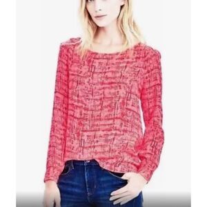 Banana Republic Womens Aubrey Long Sleeve Abstract Pullover Tunic Blouse Red Pin
